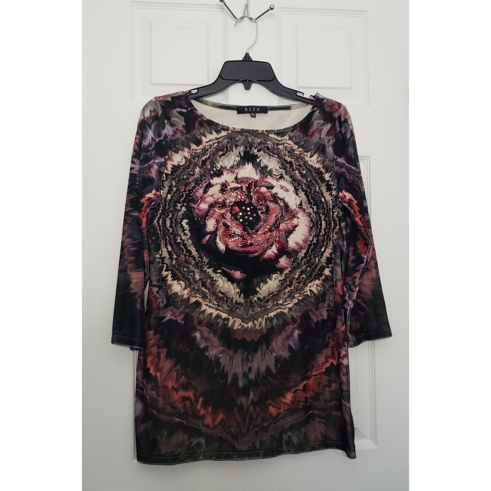 B.L.E.U. Womans‎ Faux Velvet Shirt 3/4 Sleeves Size Medium